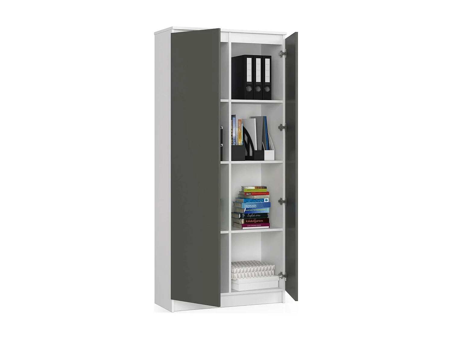 Gesloten Boekenkast R80 2D 8P - B/W & Grijze Mattafswerking