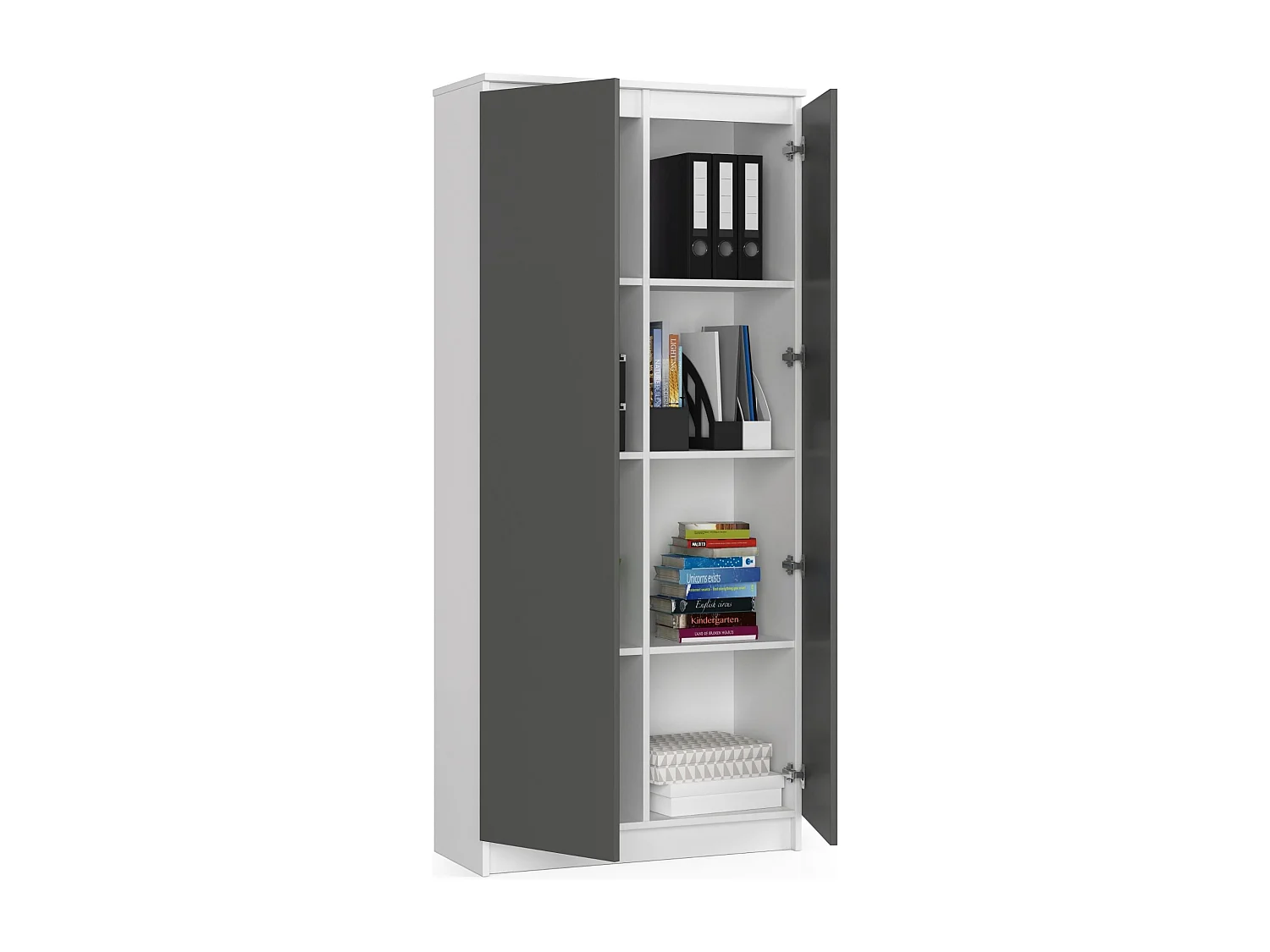 Armoire de rangement AKORD R80 Blanche 80 cm 2 portes façade Gris Graphite mat 8 étagères 80x35x180 cm