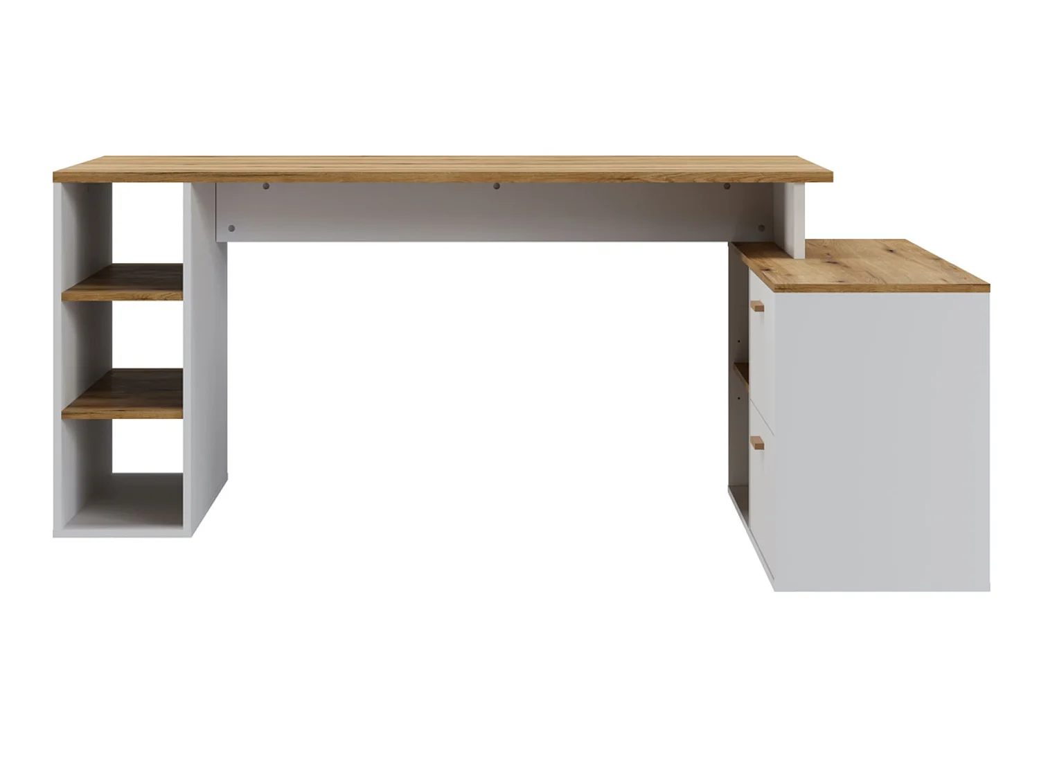 Bureau d'angle en mélamine coloris imitation chêne artisan / blanc - L. 183  x P. 141 x H. 75 cm