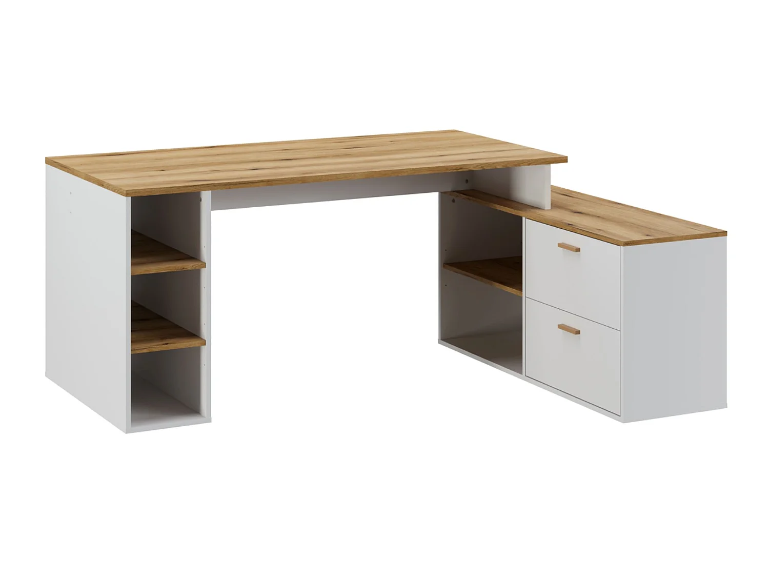 Bureau d'angle en mélamine coloris imitation chêne artisan / blanc - L. 183  x P. 141 x H. 75 cm