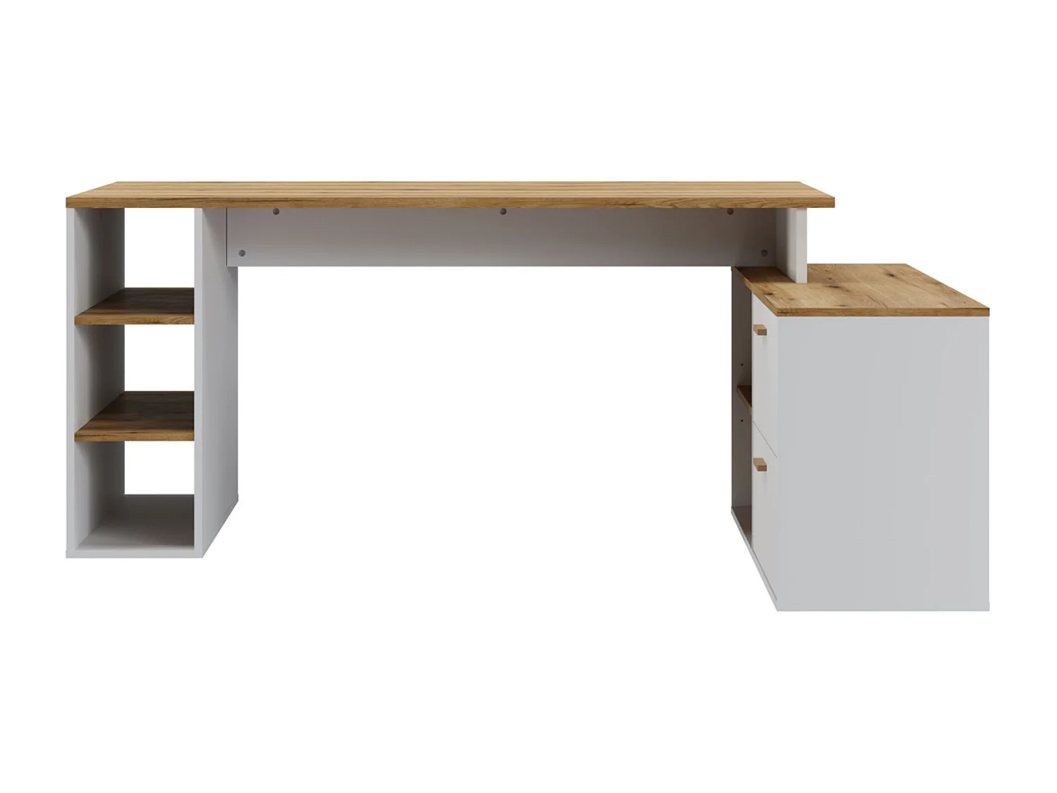 Bureau d'angle en mélamine coloris imitation chêne artisan / blanc - L. 183  x P. 141 x H. 75 cm
