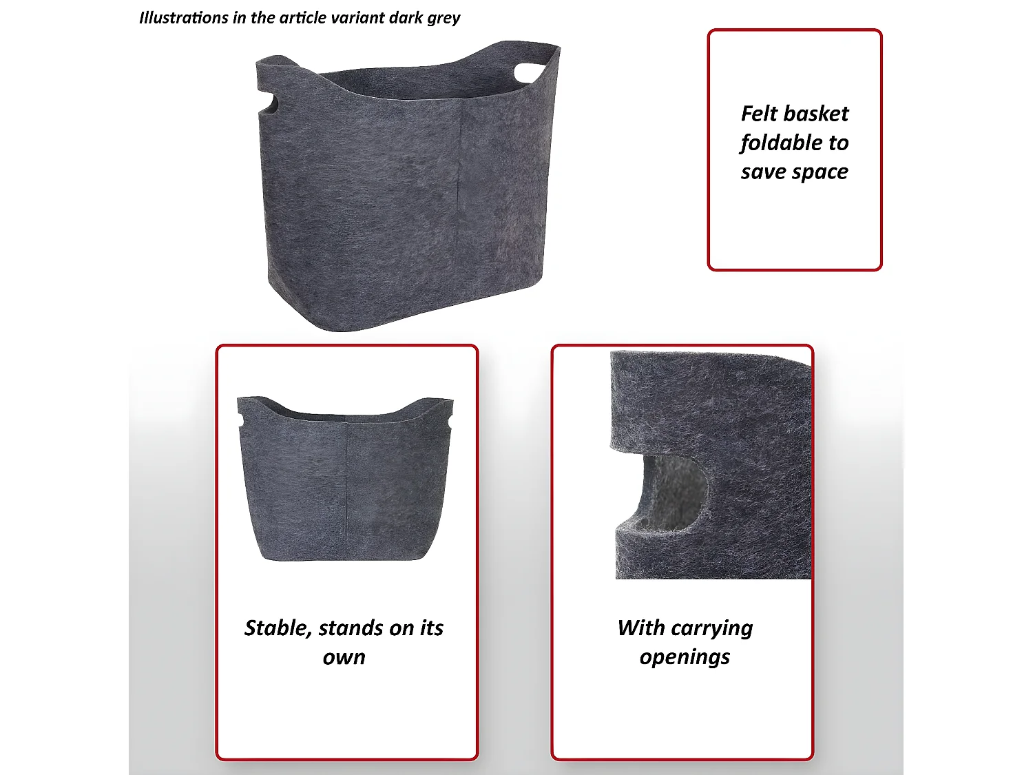 Panier en feutre MCW-C35,  gris foncé