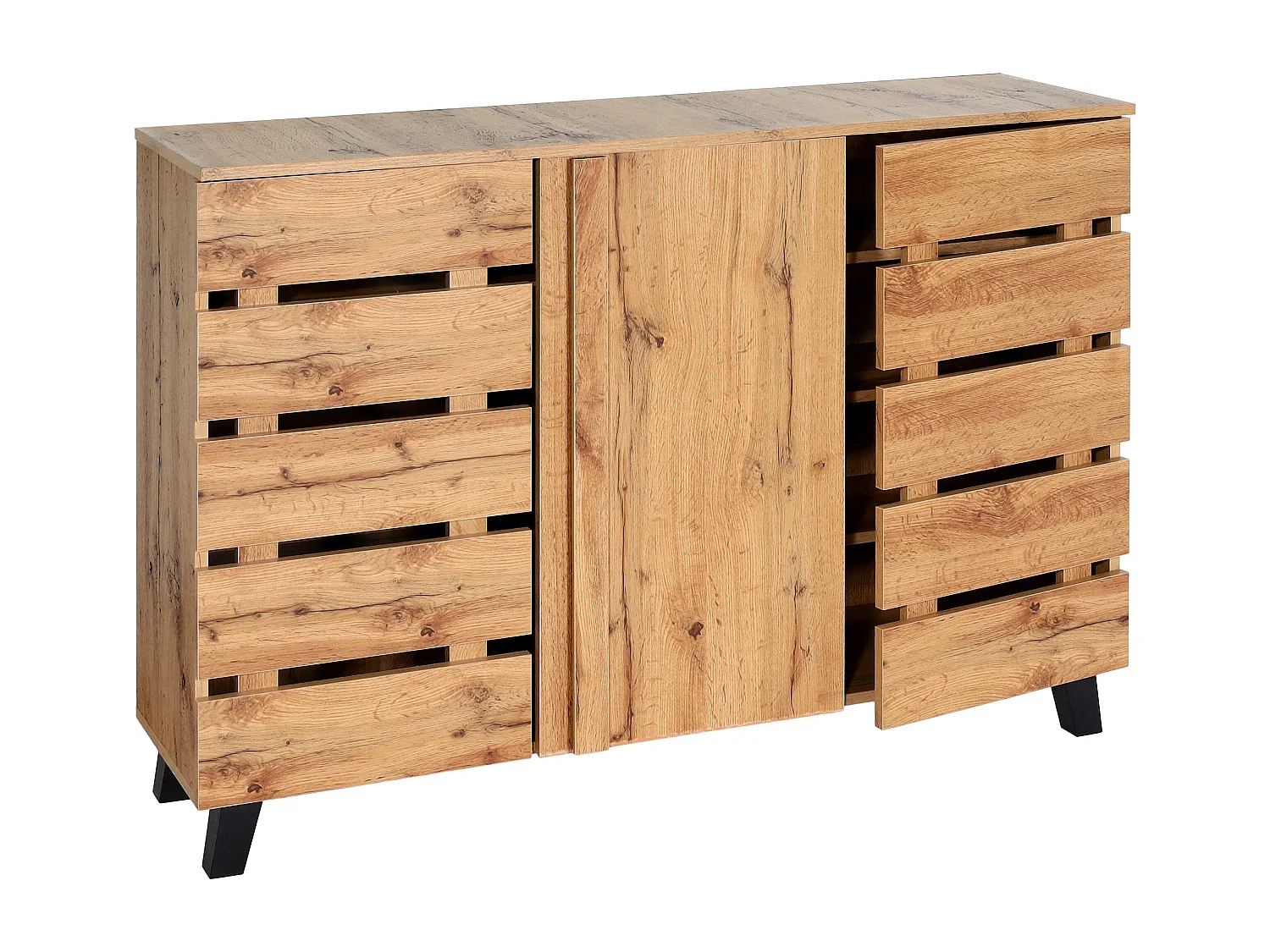Credenza armadietto sideboard MCW-M46 ante scorrevoli 88x120x34cm legno chiaro