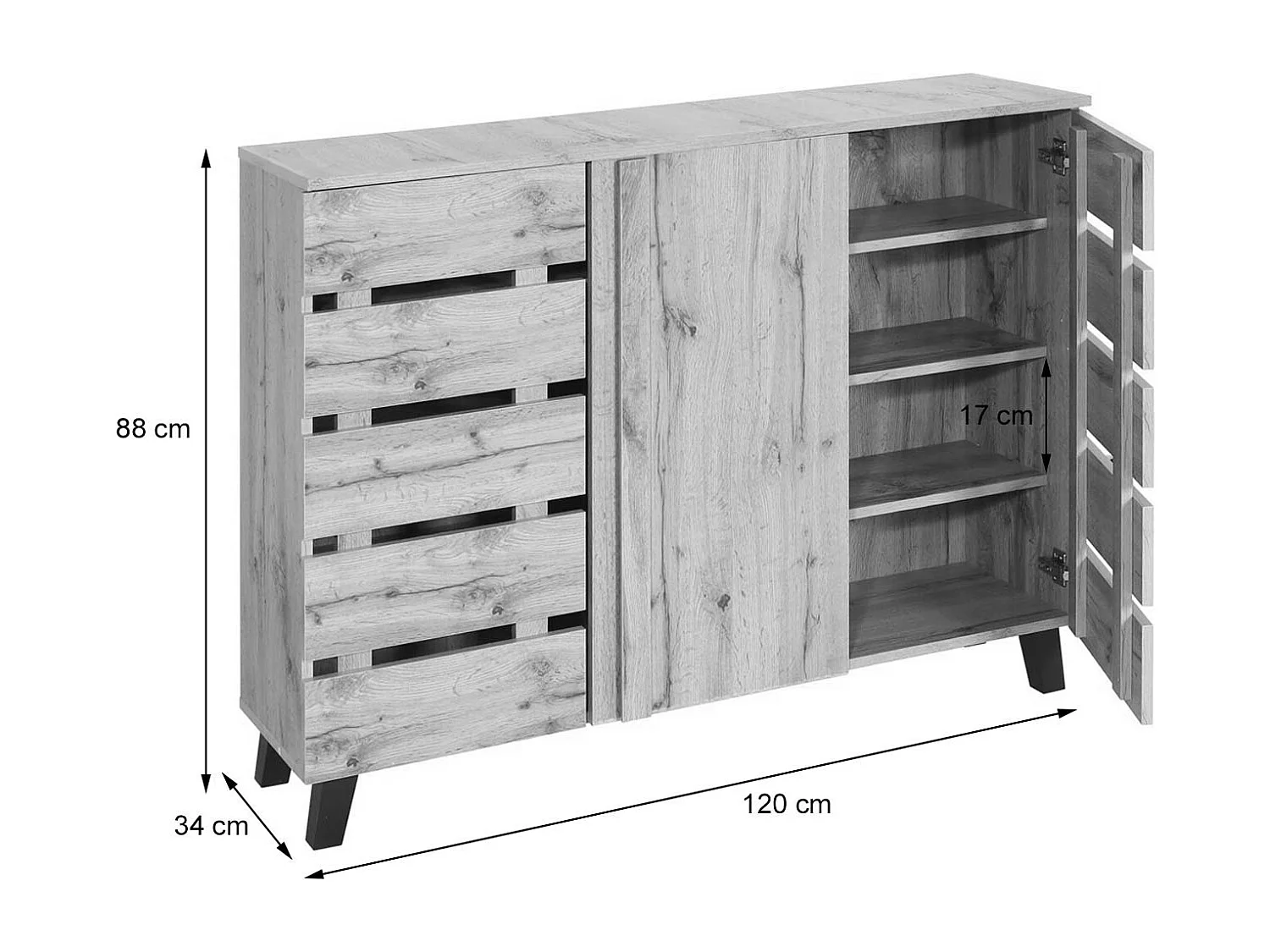 Credenza armadietto sideboard MCW-M46 ante scorrevoli 88x120x34cm legno chiaro