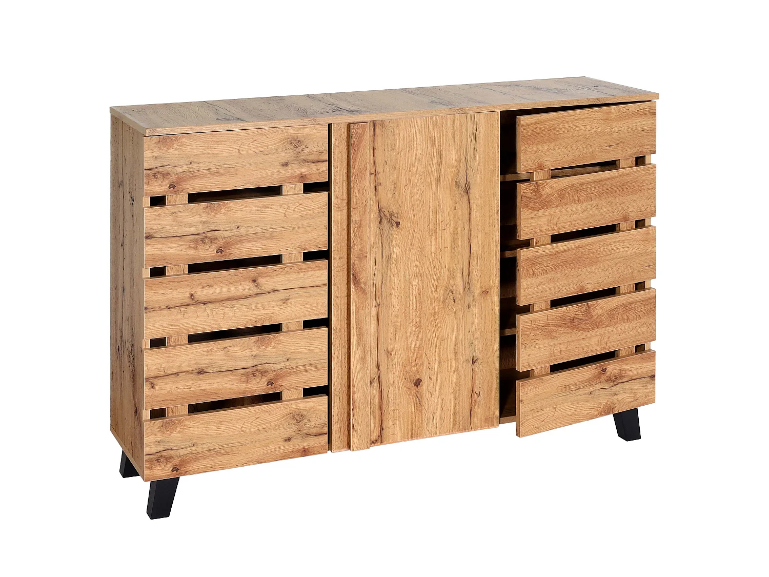 Sideboard MCW-M46, Kommode Schrank Anrichte, 3 Türen 8 Staufächer 88x120x34cm, naturfarben