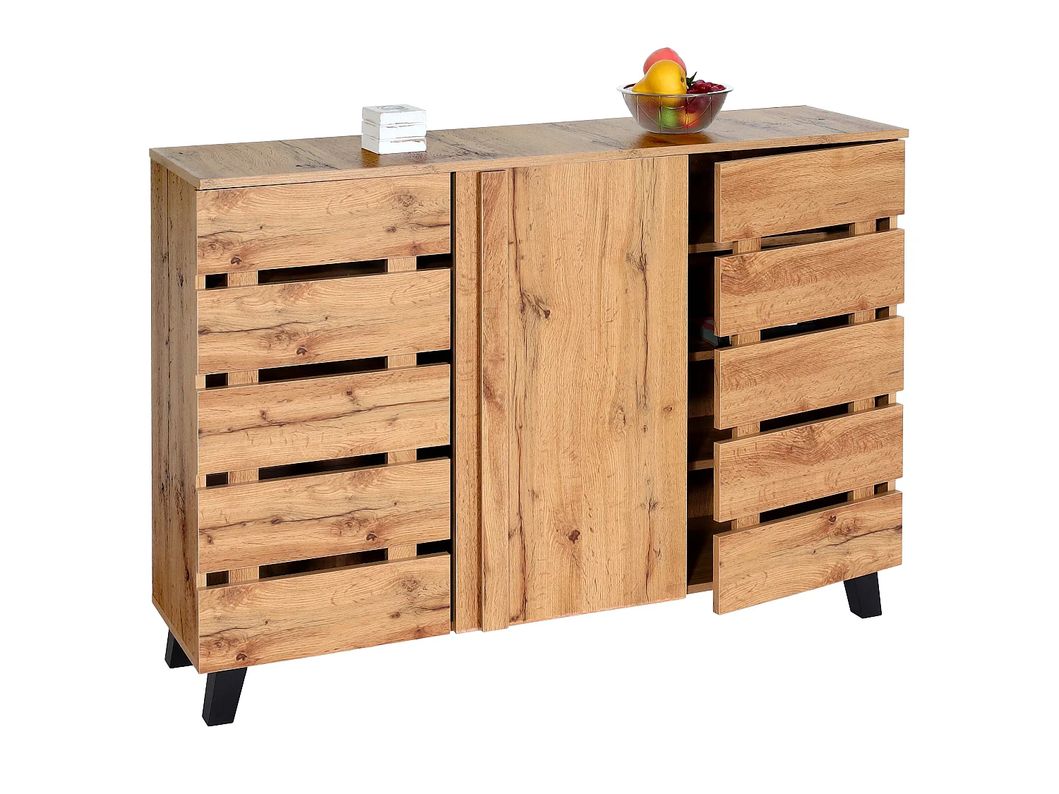 Sideboard MCW-M46, Kommode Schrank Anrichte, 3 Türen 8 Staufächer 88x120x34cm, naturfarben