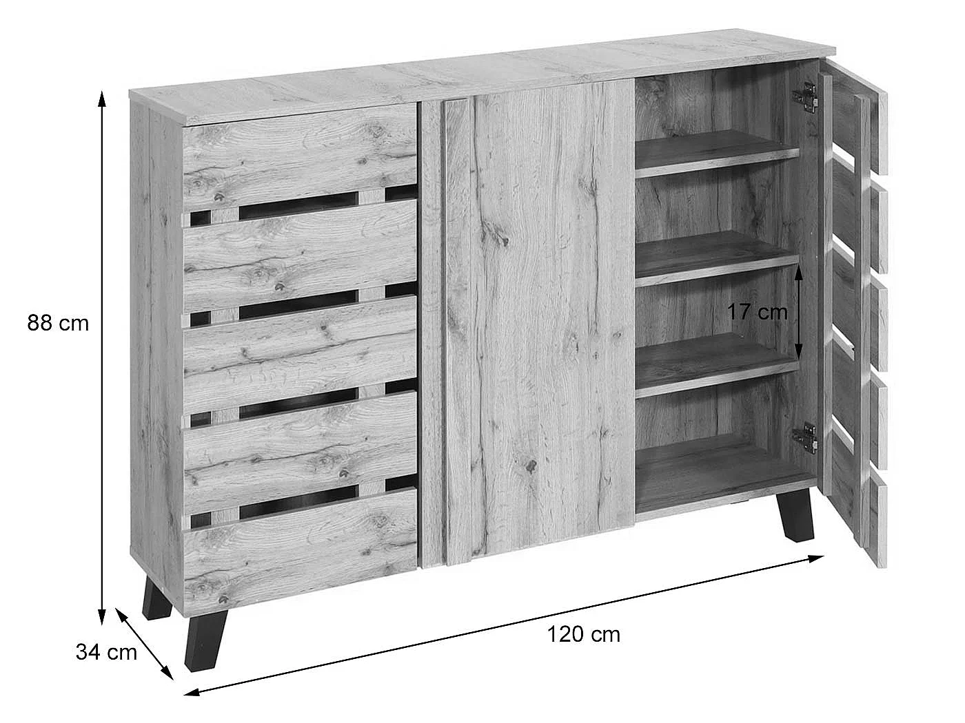 Sideboard MCW-M46, Kommode Schrank Anrichte, 3 Türen 8 Staufächer 88x120x34cm, naturfarben