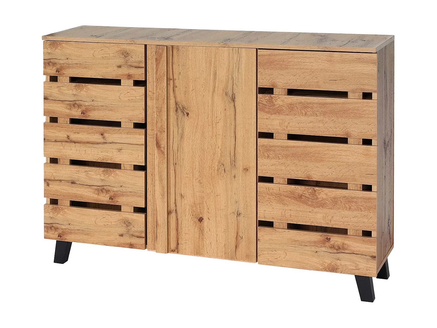 Sideboard MCW-M46, Kommode Schrank Anrichte, 3 Türen 8 Staufächer 88x120x34cm, naturfarben