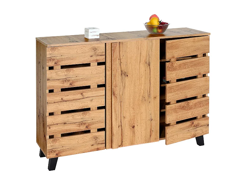 Credenza armadietto sideboard MCW-M46 ante scorrevoli 88x120x34cm legno chiaro