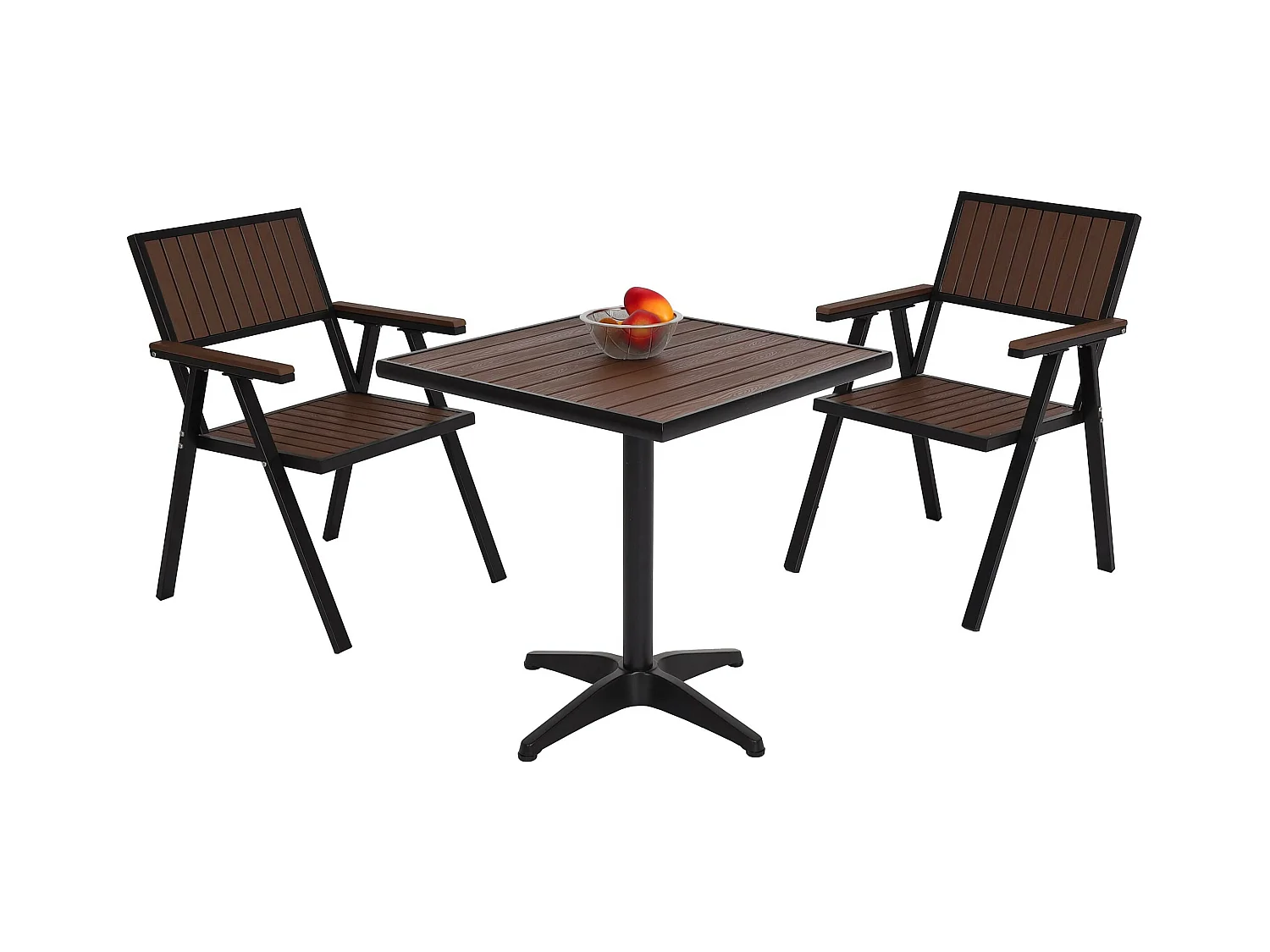 Set de 2 chaises de jardin + table de jardin MCW-J95,  noir, marron foncé