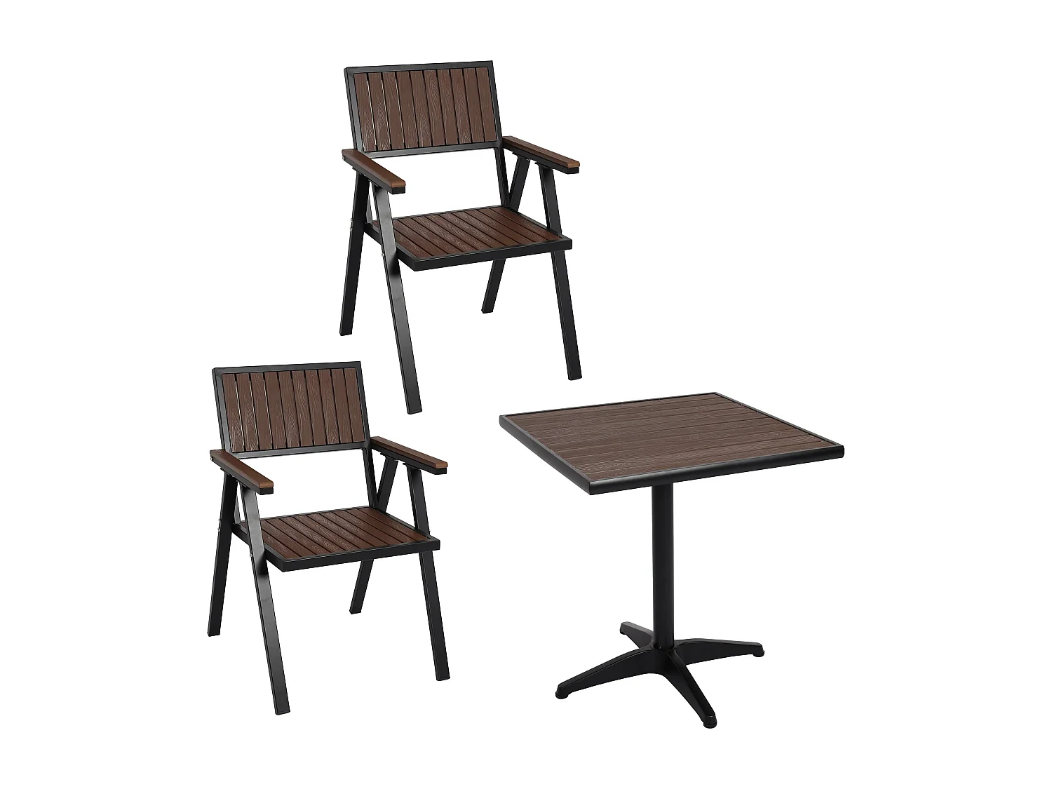 2er-Set Gartenstuhl+Gartentisch MCW-J95, Schwarz, dunkelbraun