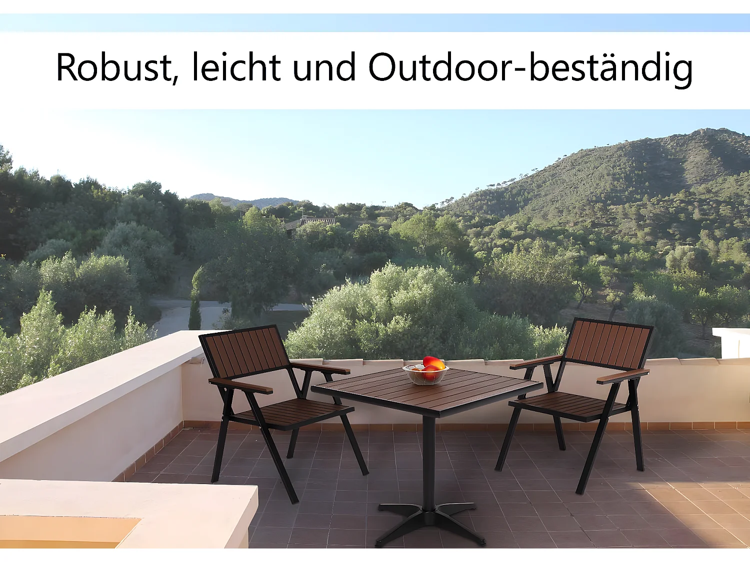 2er-Set Gartenstuhl+Gartentisch MCW-J95, Schwarz, dunkelbraun