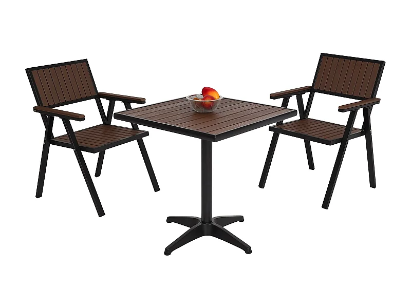 2er-Set Gartenstuhl+Gartentisch MCW-J95, Schwarz, dunkelbraun