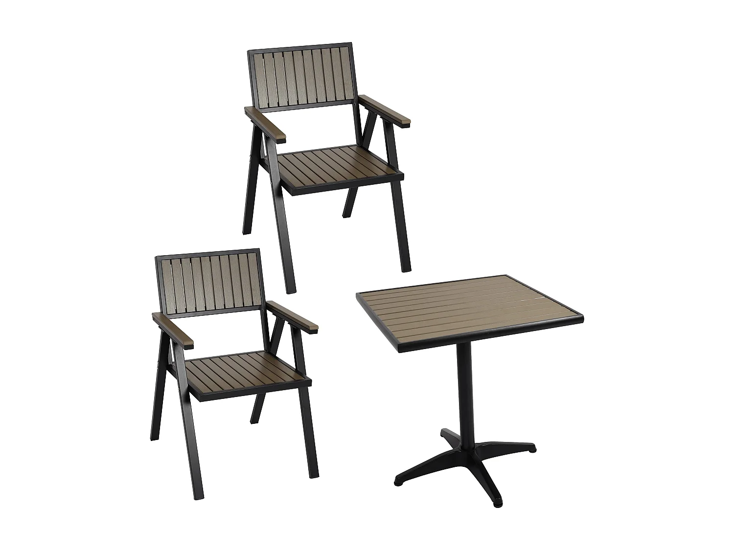 Set de 2 chaises de jardin + table de jardin MCW-J95,  noir, gris