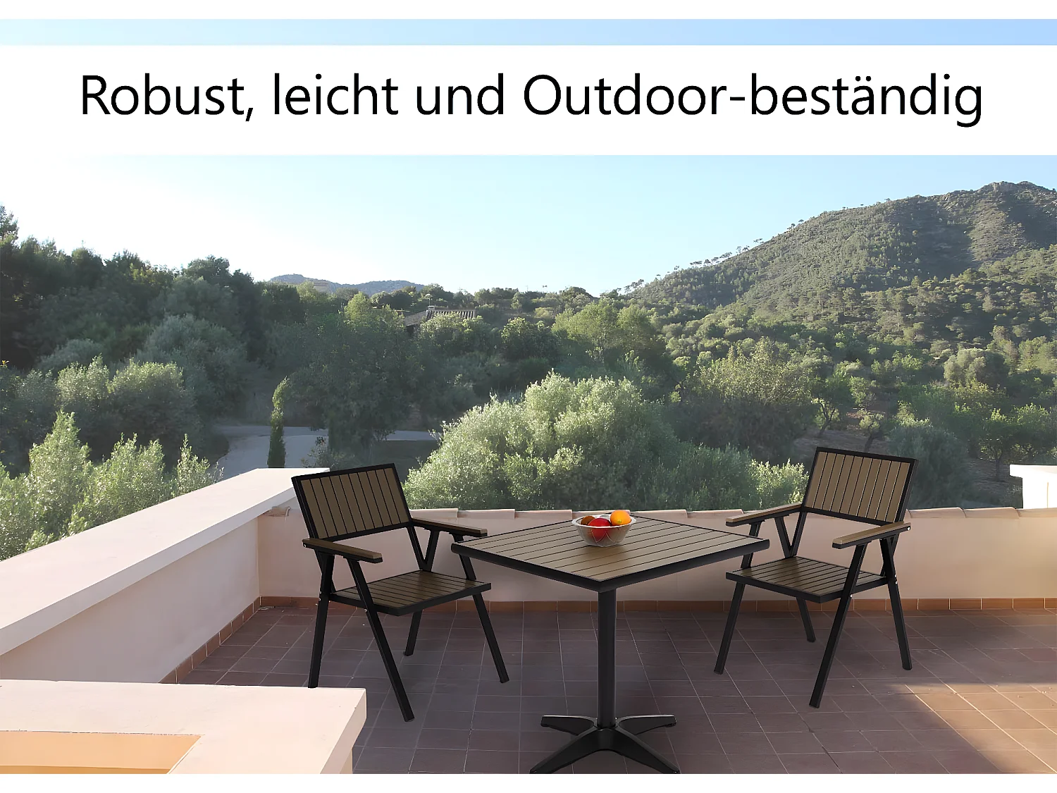 Set de 2 chaises de jardin + table de jardin MCW-J95,  noir, gris