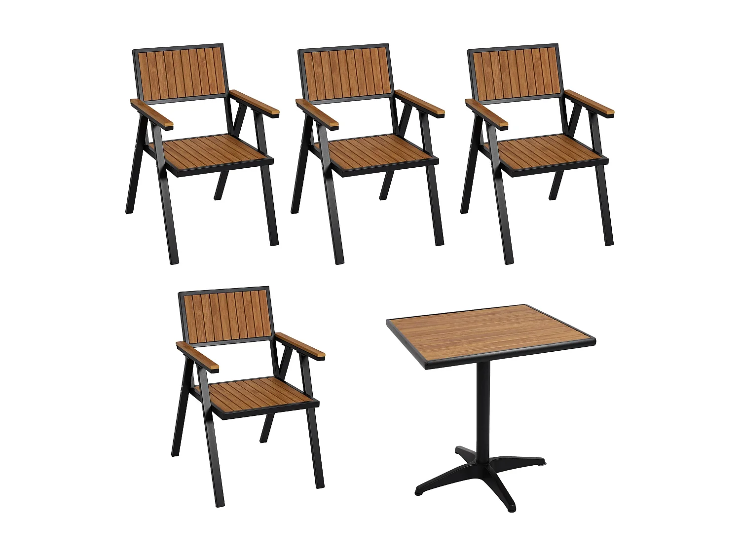 Set de 4 chaises de jardin + table de jardin MCW-J95,  noir, teck