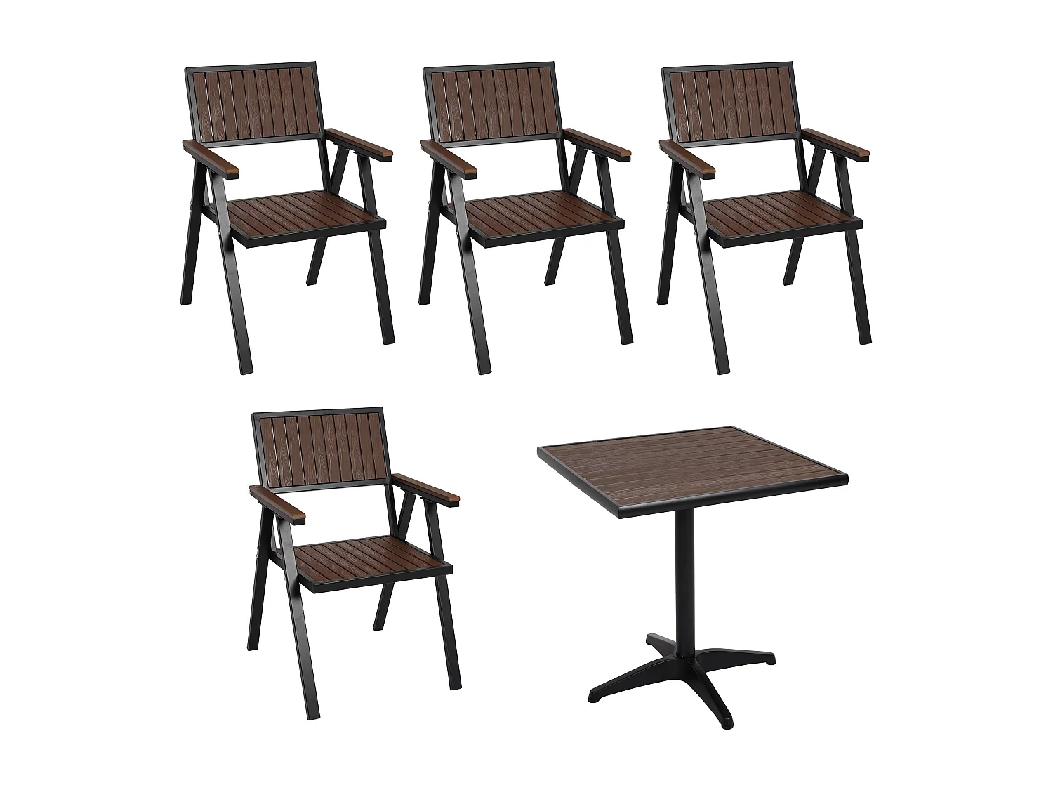 Zestaw 4 krzeseł ogrodowych + stół ogrodowy MCW-J95,  czarny, ciemnobrązowy