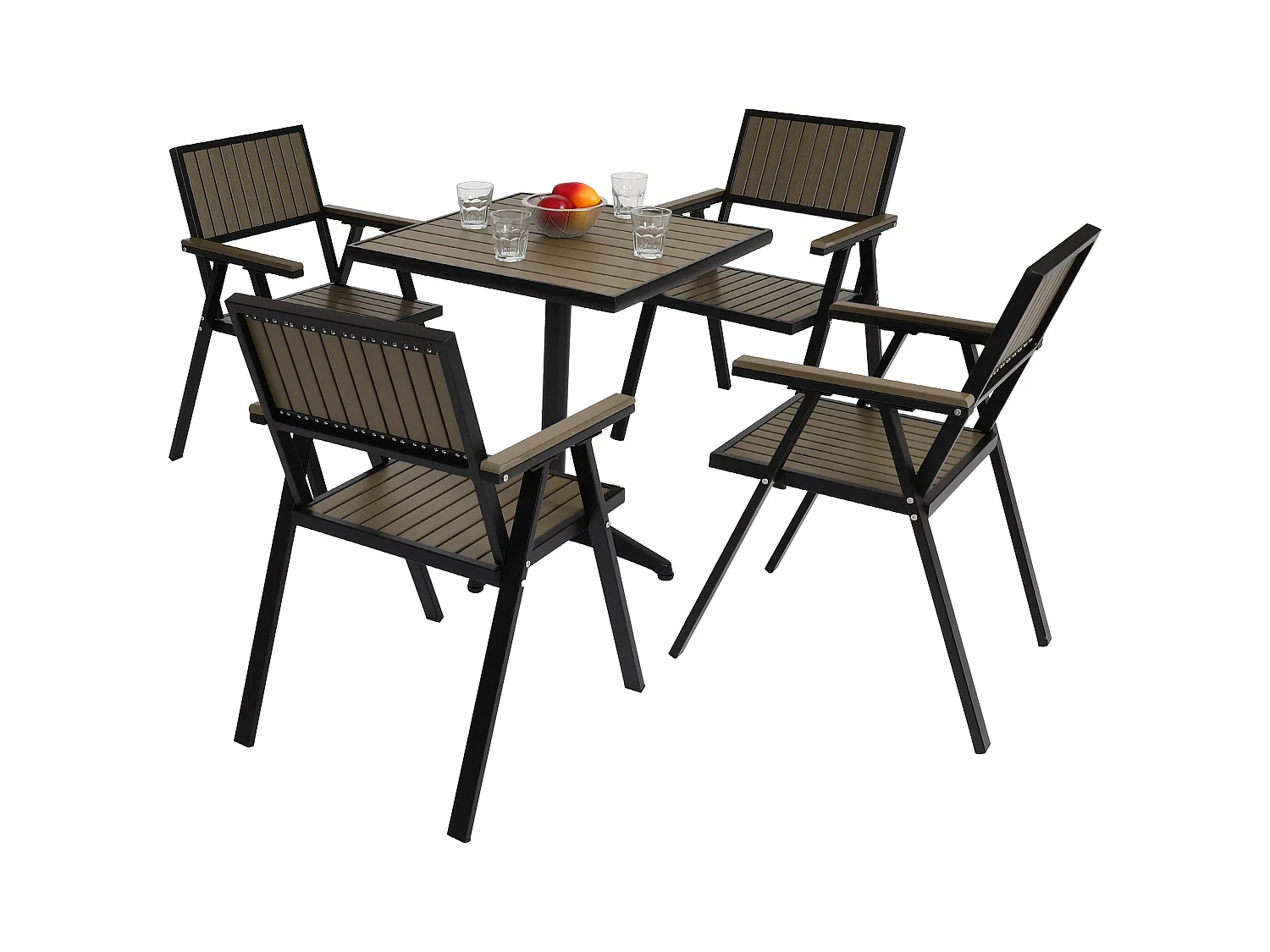 Set de 4 chaises de jardin + table de jardin MCW-J95,  noir, gris