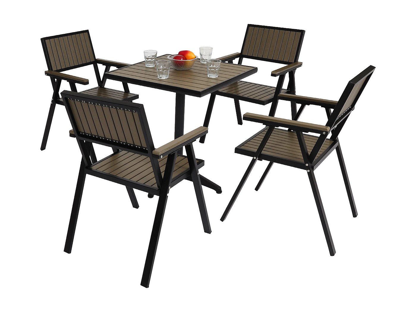Set de 4 chaises de jardin + table de jardin MCW-J95, noir, gris