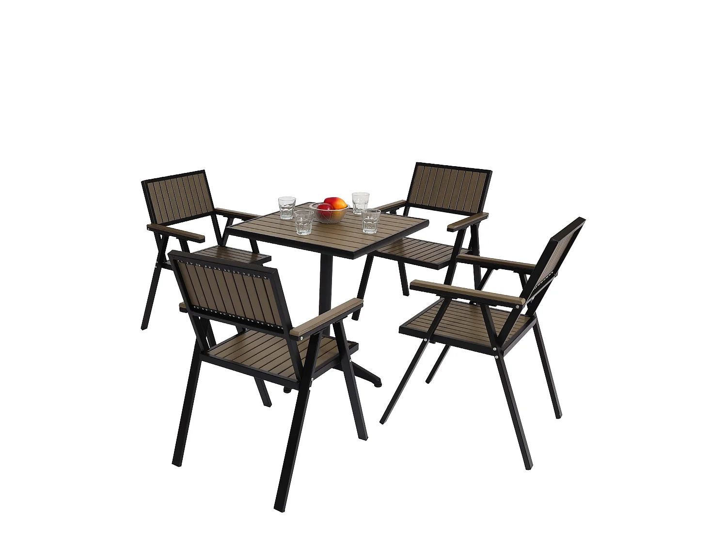 4-delige set tuinstoel + tuintafel MCW-J95,  zwart, grijs