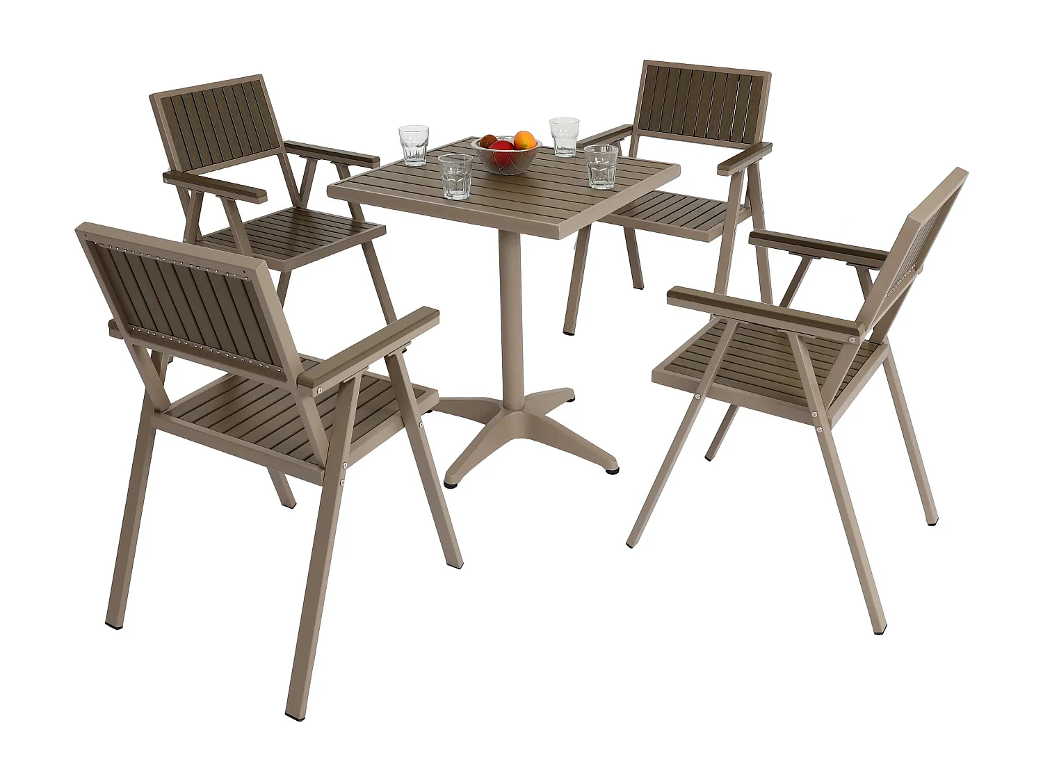 Set de 4 chaises de jardin + table de jardin MCW-J95,  champagne, gris