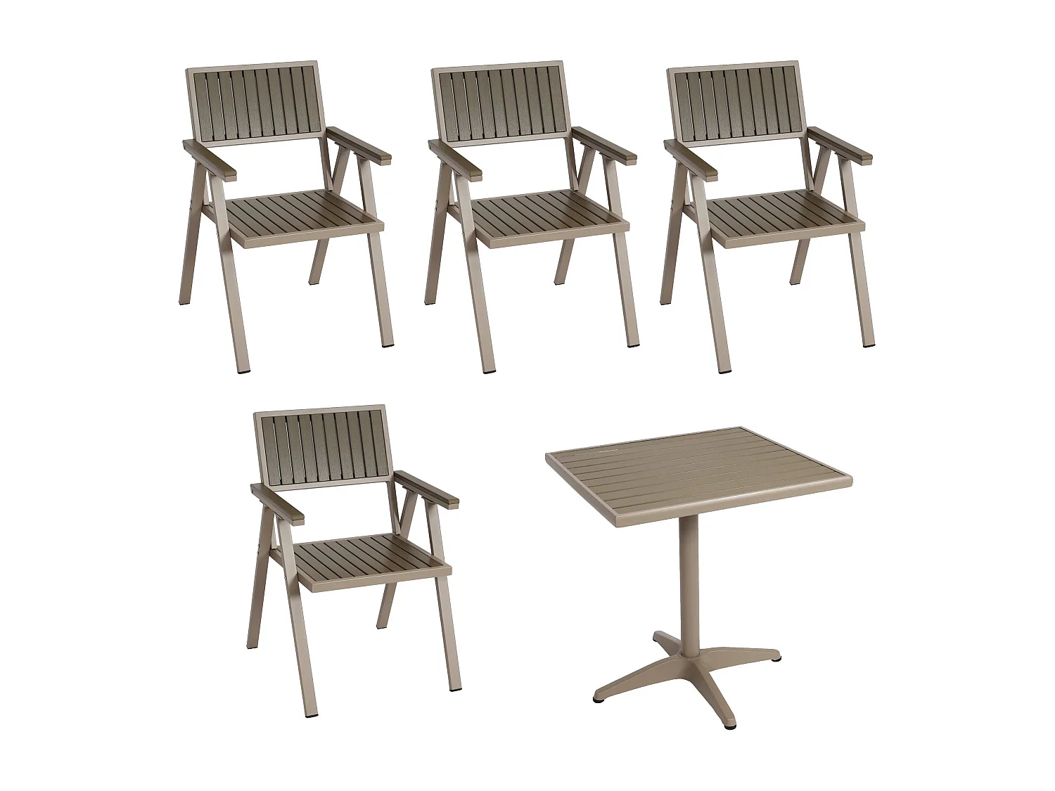 Set de 4 chaises de jardin + table de jardin MCW-J95,  champagne, gris