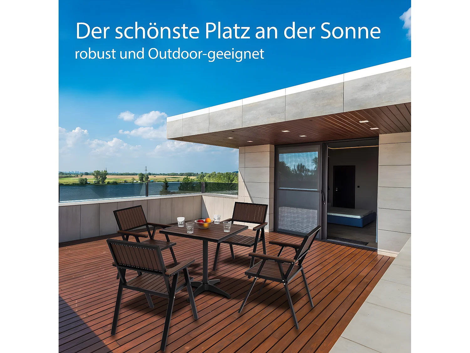 Set de 4 chaises de jardin + table de jardin MCW-J95,  champagne, gris