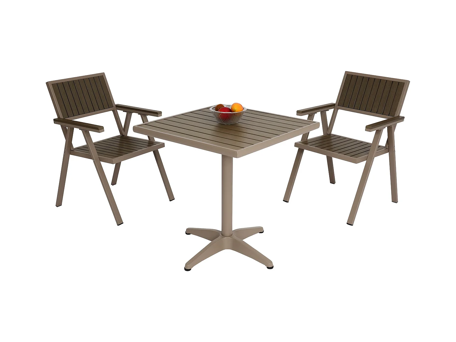 Set de 2 chaises de jardin + table de jardin MCW-J95,  champagne, gris