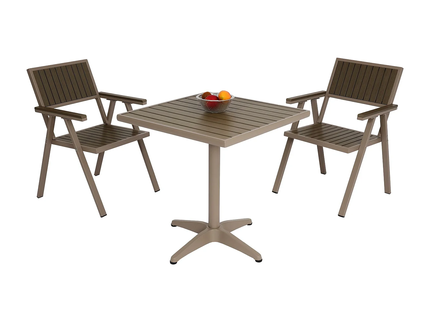 Set de 2 chaises de jardin + table de jardin MCW-J95,  champagne, gris