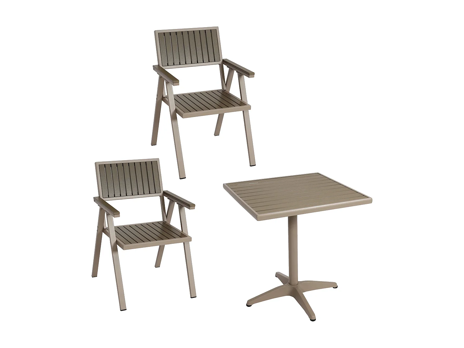 Set de 2 chaises de jardin + table de jardin MCW-J95,  champagne, gris