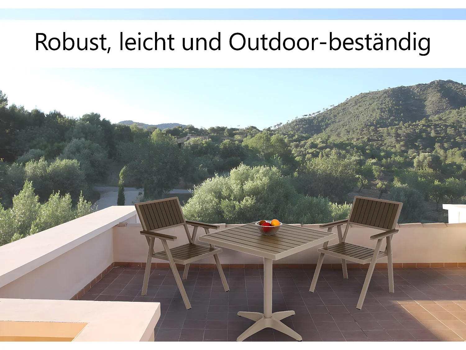 Set de 2 chaises de jardin + table de jardin MCW-J95,  champagne, gris