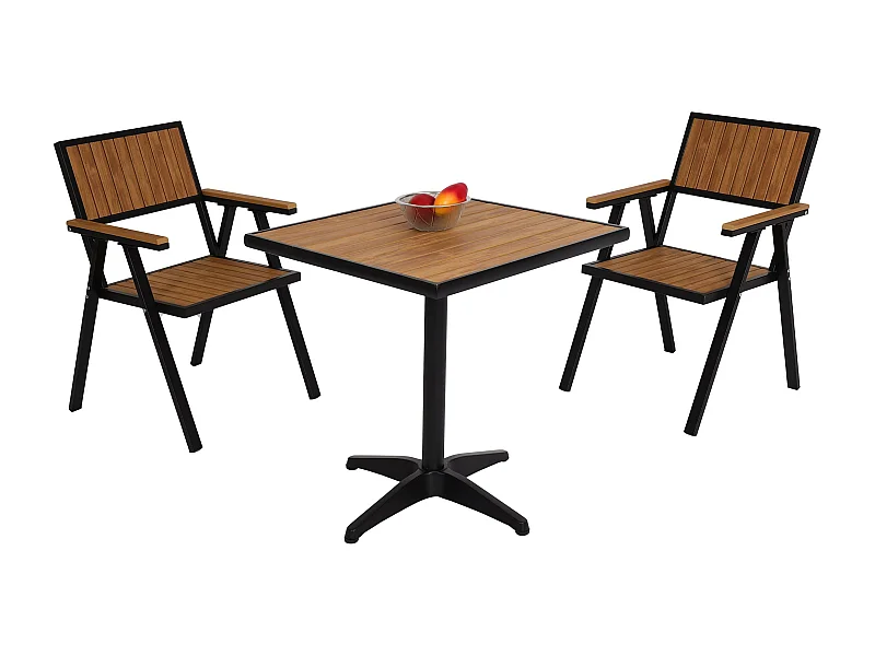 Zestaw 2 krzeseł ogrodowych + stół ogrodowy MCW-J95,  czarny, teak