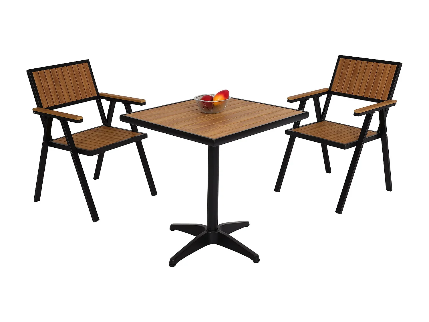 Zestaw 2 krzeseł ogrodowych + stół ogrodowy MCW-J95,  czarny, teak