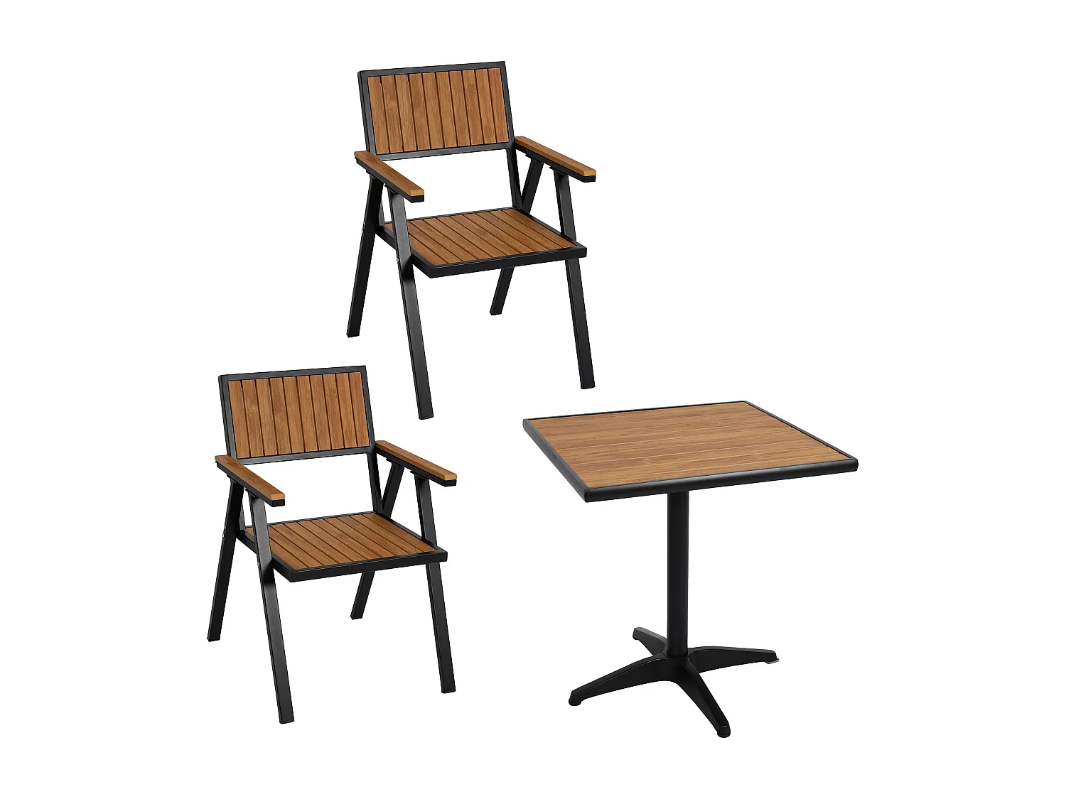 Zestaw 2 krzeseł ogrodowych + stół ogrodowy MCW-J95,  czarny, teak