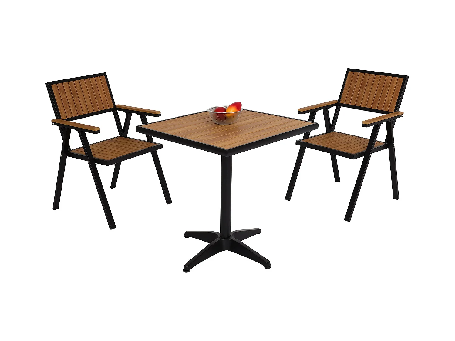 Set de 2 chaises de jardin + table de jardin MCW-J95,  noir, teak