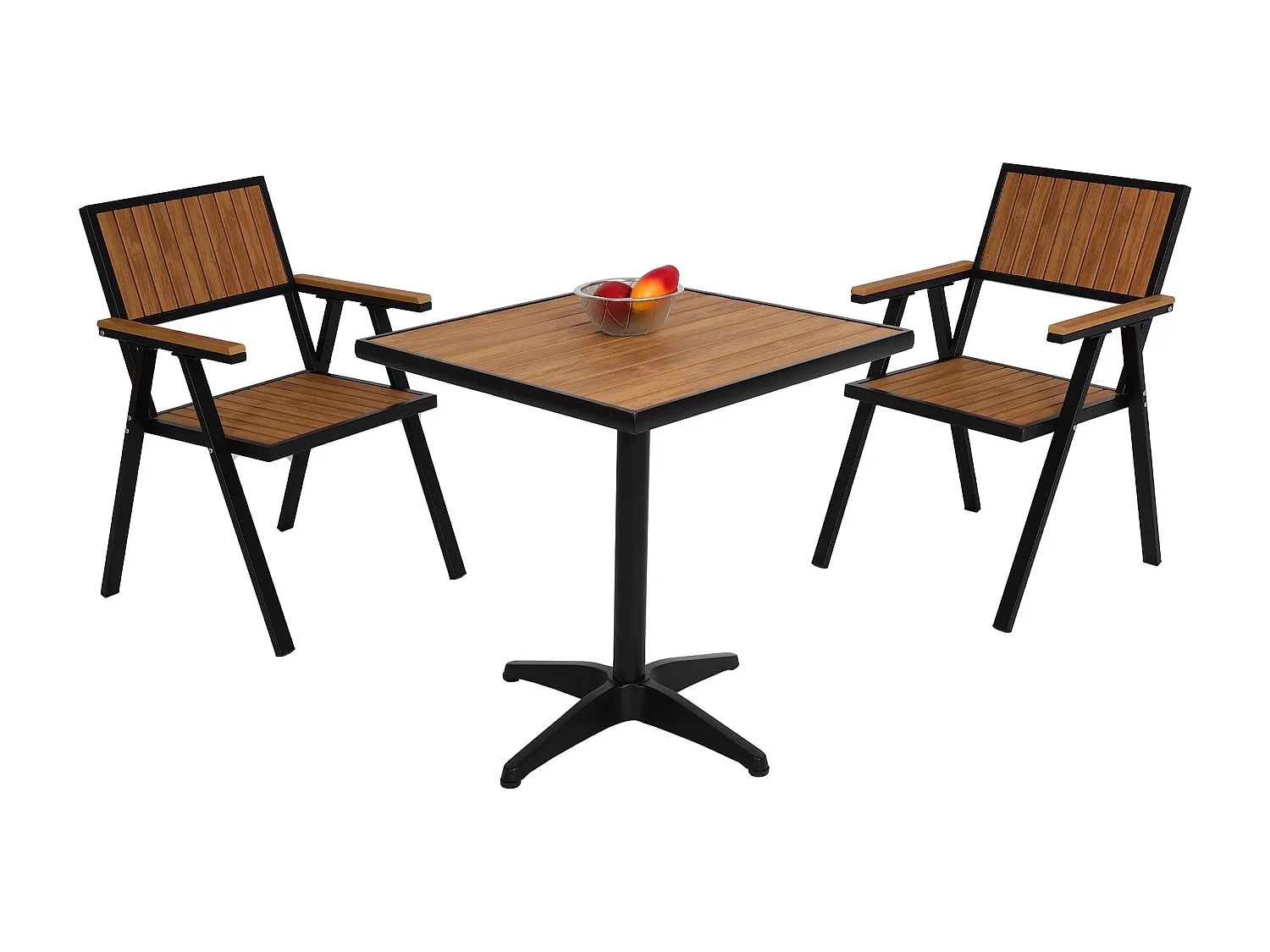 2er-Set Gartenstuhl+Gartentisch MCW-J95, Schwarz, teak