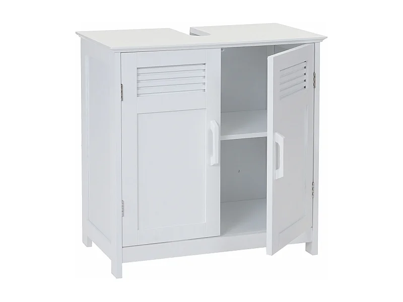Arredo bagno serie MCW-A85 legno bambu e MDF mobile sottolavabo bianco