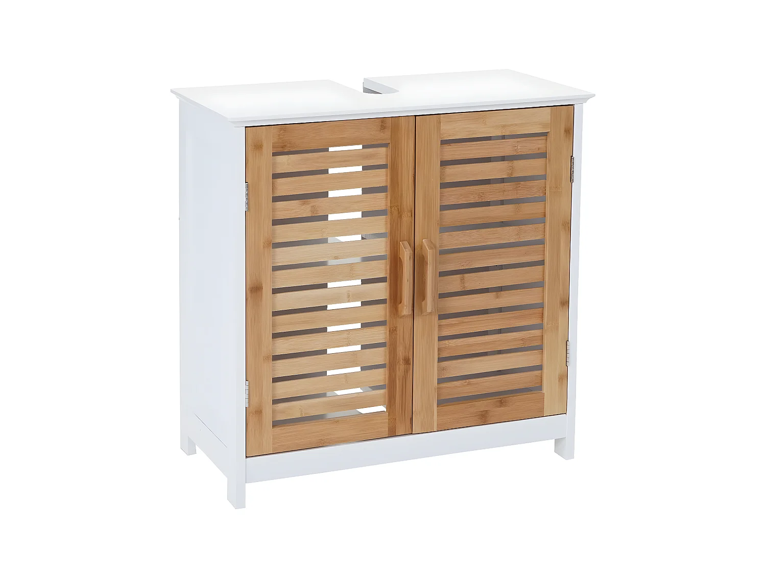 Meuble sous-lavabo MCW-B41, Meuble sous-vasque MCW-B41, bambou, blanc, 60x60x30cm