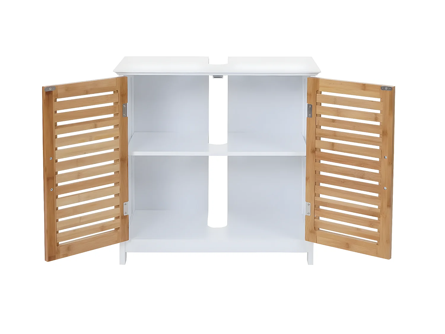 Meuble sous-lavabo MCW-B41, Meuble sous-vasque MCW-B41, bambou, blanc, 60x60x30cm