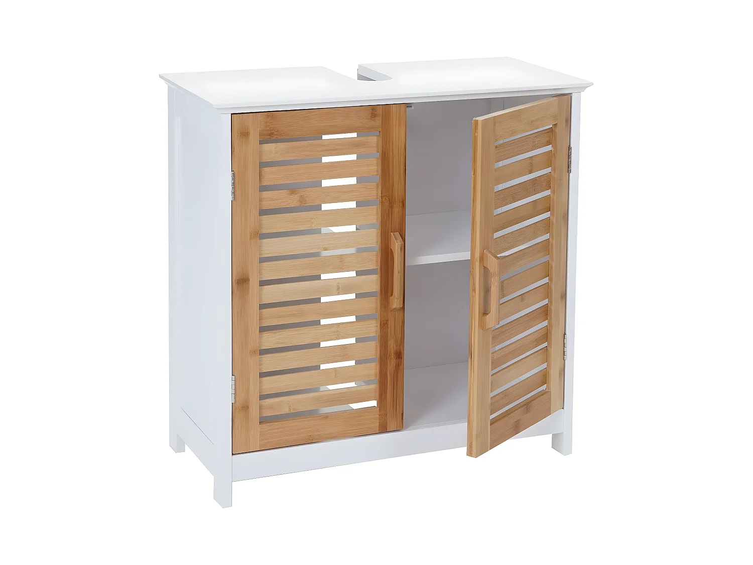 Meuble sous-lavabo MCW-B41, Meuble sous-vasque MCW-B41, bambou, blanc, 60x60x30cm
