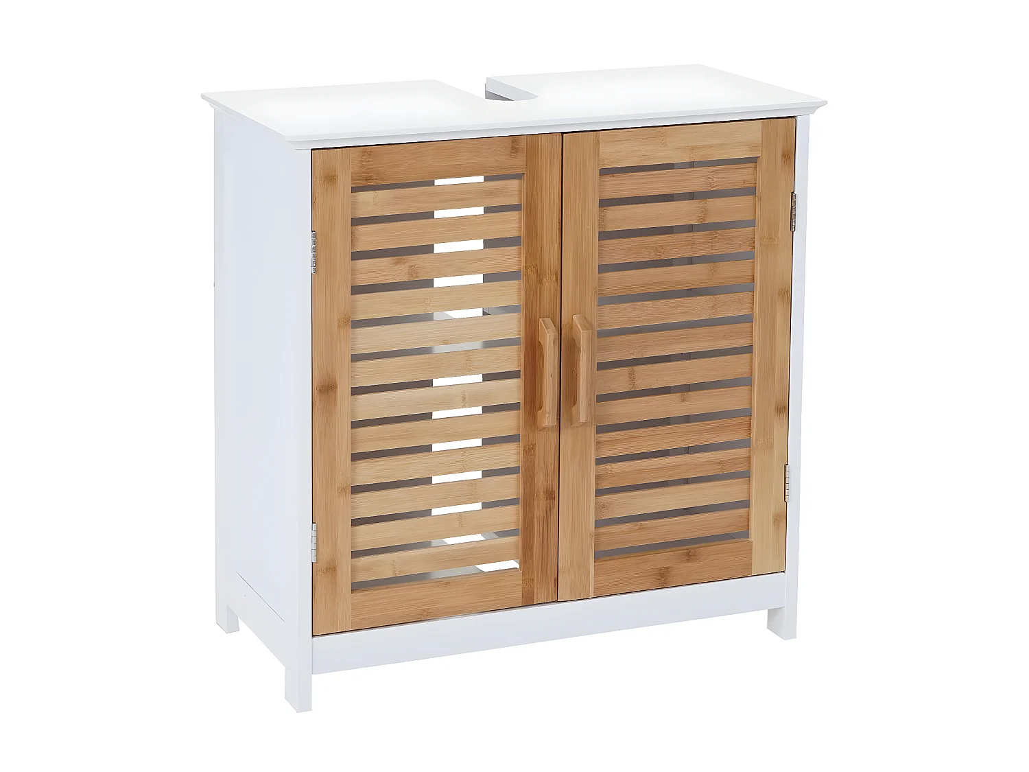 Meuble sous-lavabo MCW-B41, Meuble sous-vasque MCW-B41, bambou, blanc, 60x60x30cm
