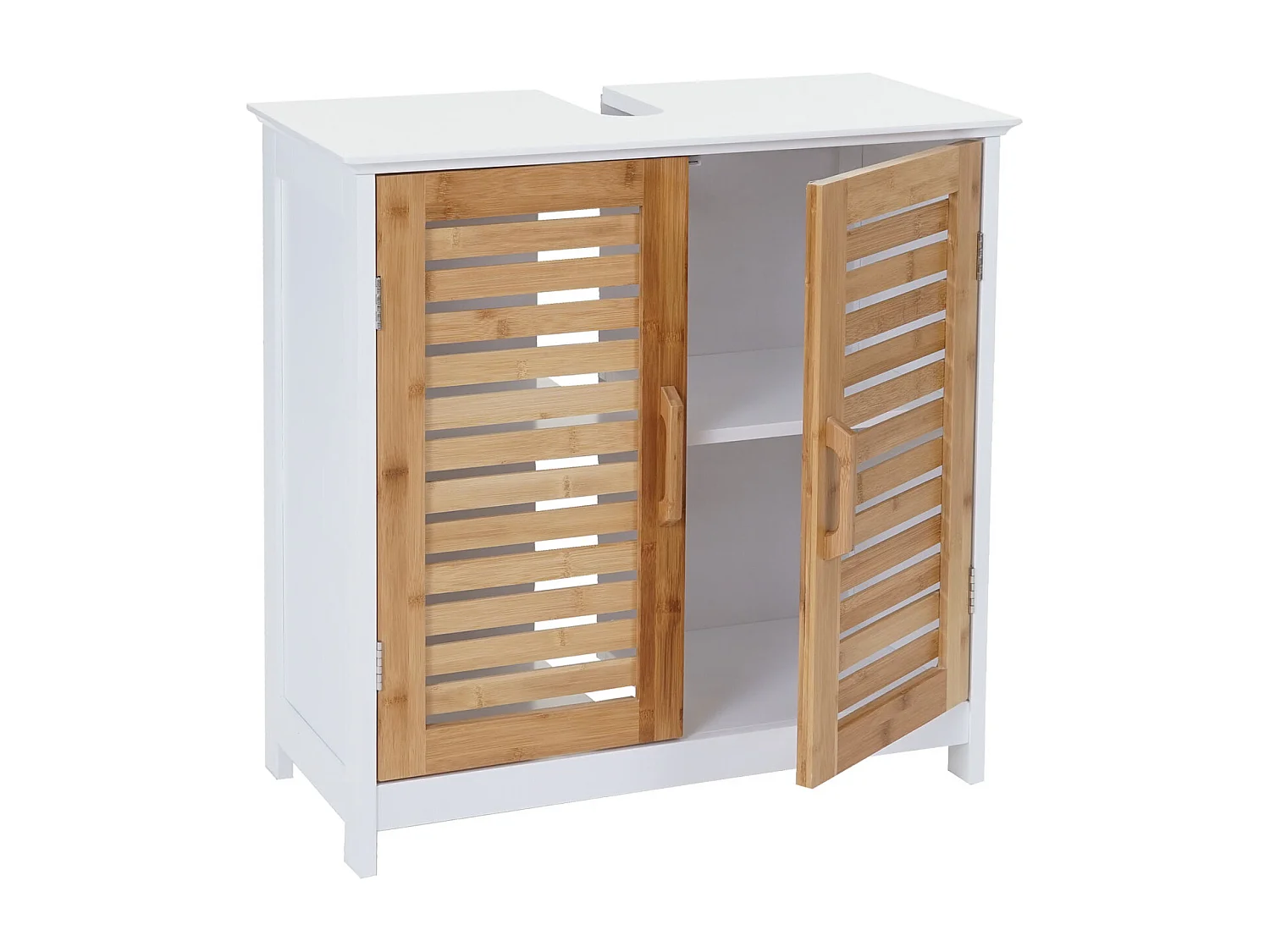 Meuble sous-lavabo MCW-B41, Meuble sous-vasque MCW-B41, bambou, blanc, 60x60x30cm