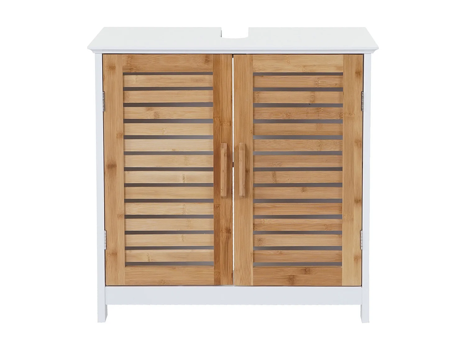 Meuble sous-lavabo MCW-B41, Meuble sous-vasque MCW-B41, bambou, blanc, 60x60x30cm