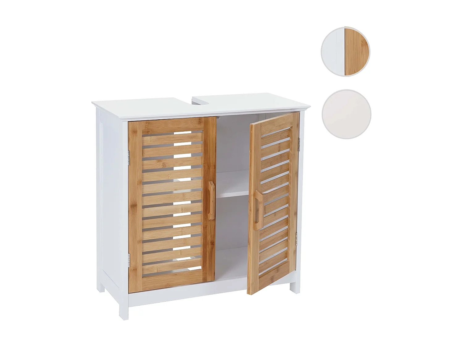 Meuble sous-lavabo MCW-B41, Meuble sous-vasque MCW-B41, bambou, blanc, 60x60x30cm