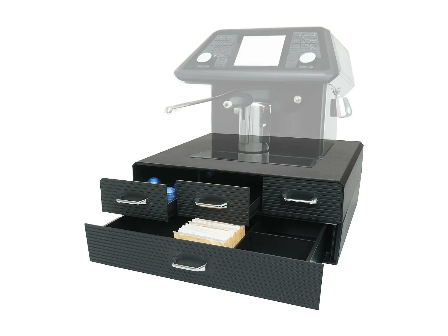 Tavolino supporto per macchina da caffè 4 cassetti MCW-L99 polistirene antiurto 13x34x31cm nero