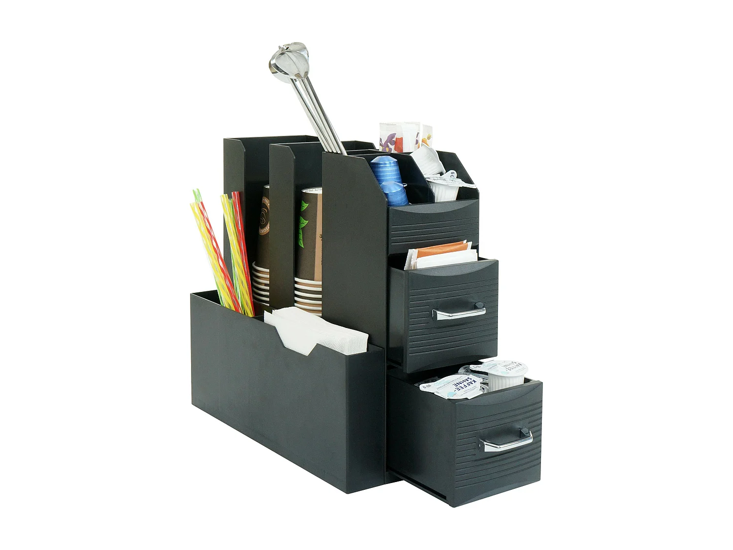 Tavolino supporto per macchina da caffè 2 cassetti 7 scomparti MCW-L97 polistirene antiurto 29x14x33cm nero