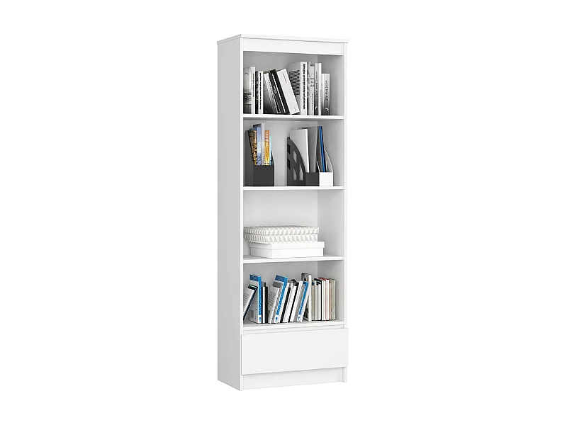 Büroregal AKORD R60 Büro-Bücherregal Weiß 60 cm Schublade 4 Ebenen B60 x H180 x T35 cm