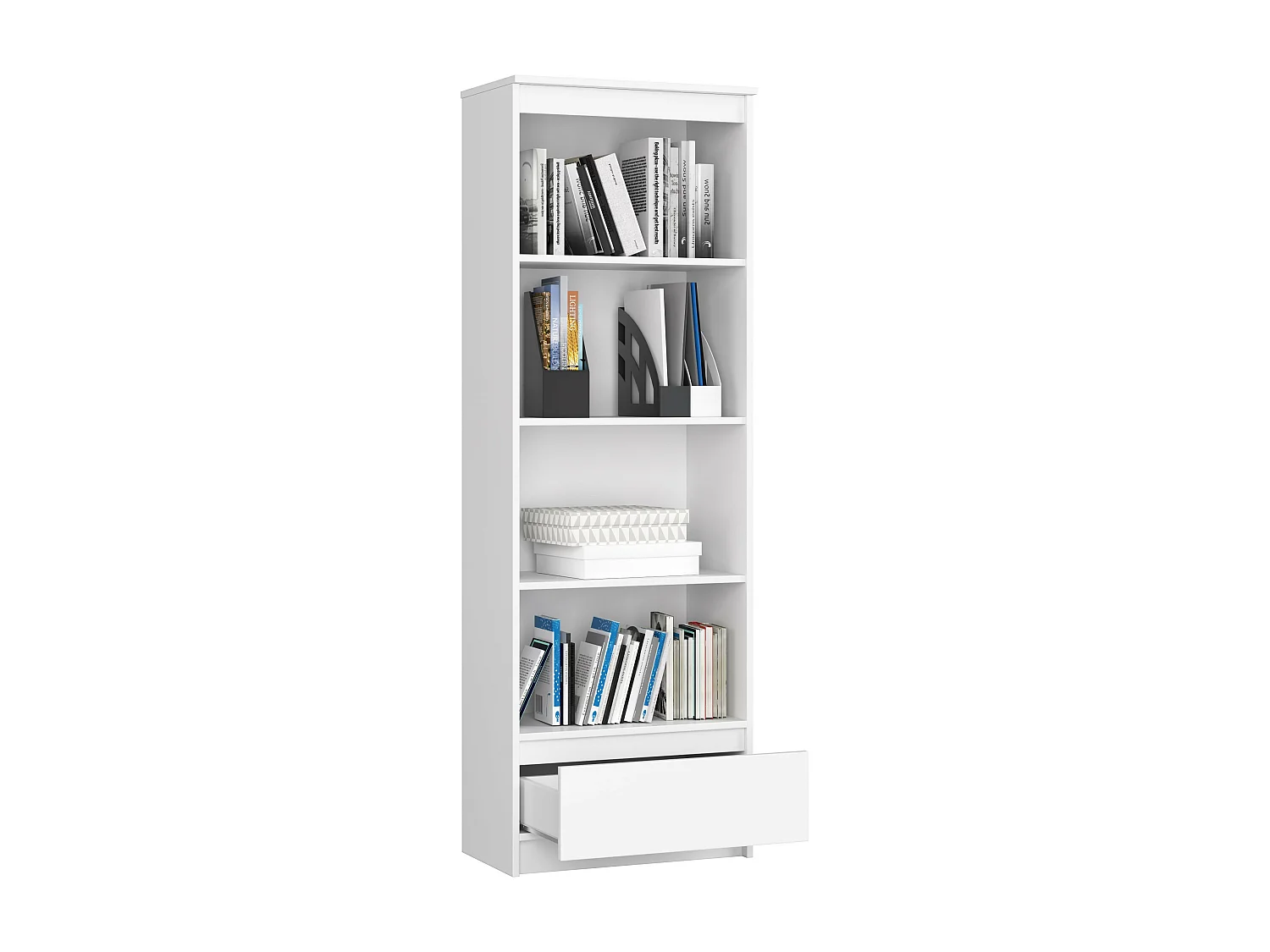 Büroregal AKORD R60 Büro-Bücherregal Weiß 60 cm Schublade 4 Ebenen B60 x H180 x T35 cm