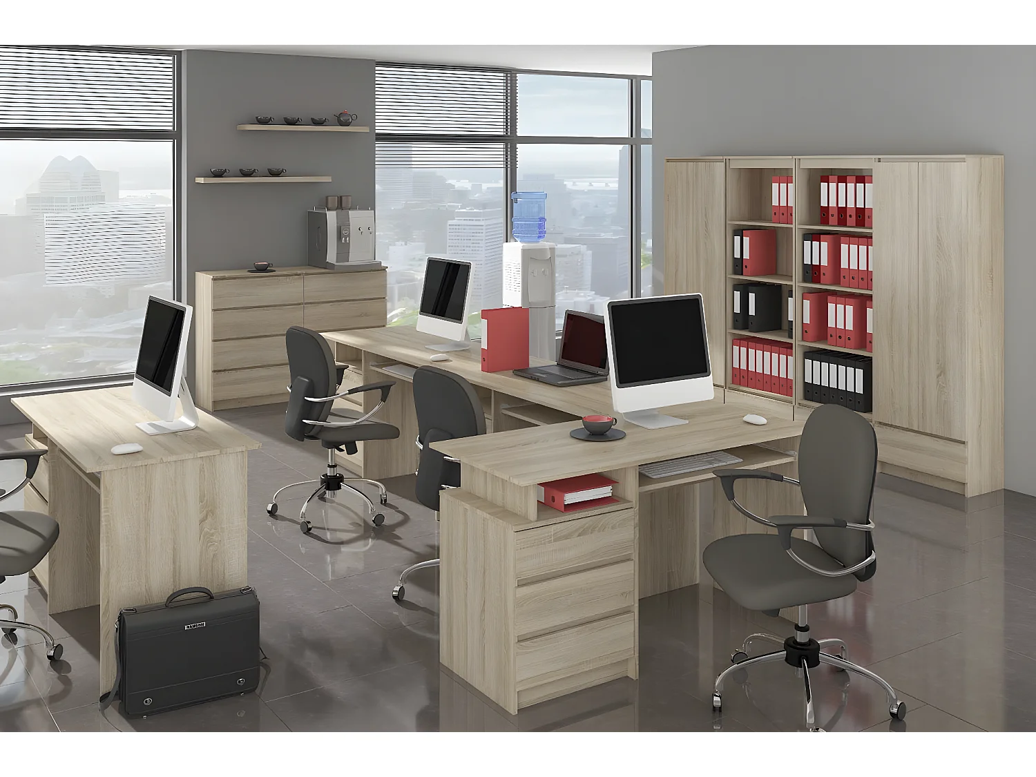 Bibliothèque de bureau AKORD R60 Chêne Sonoma 60 cm 1 tiroir façade Chêne Sonoma mat 4 étagères 60x35x180 cm