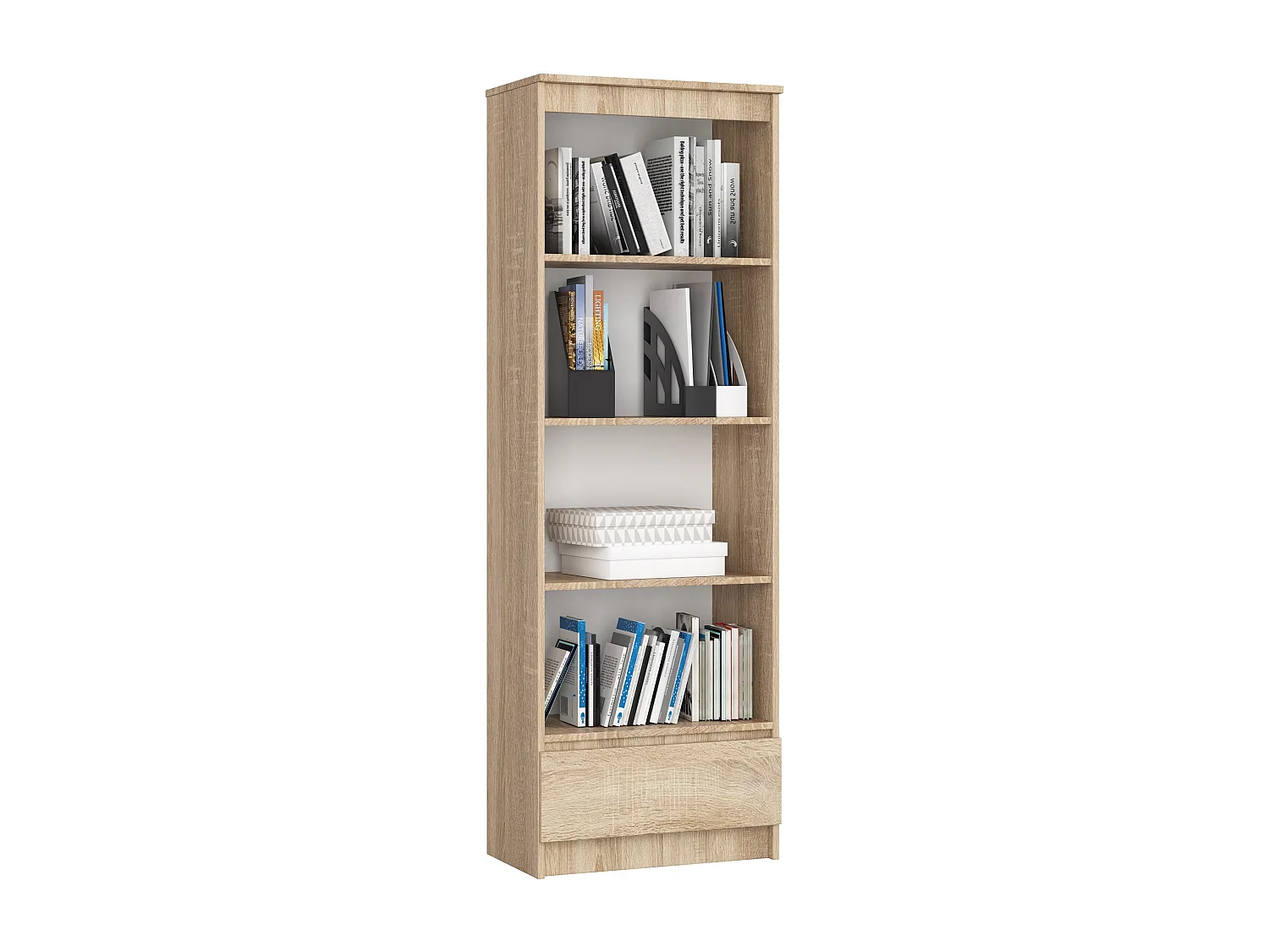 Bibliothèque de bureau AKORD R60 Chêne Sonoma 60 cm 1 tiroir façade Chêne Sonoma mat 4 étagères 60x35x180 cm